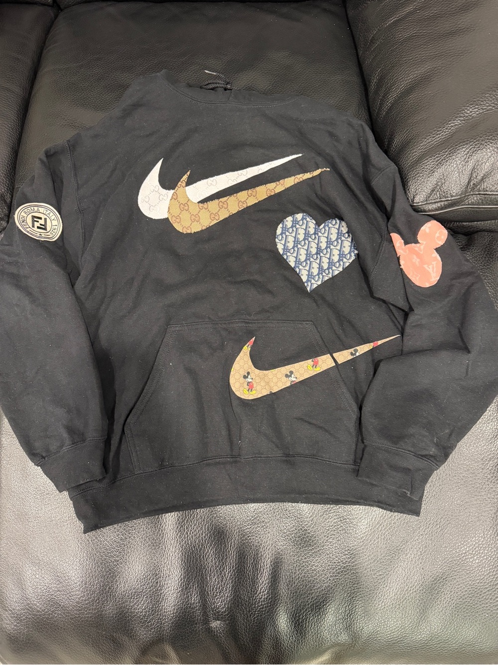 Fendi Black Hoody with Multicolor Logo Patches